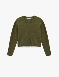 Bisiklet Yaka Düğme Detaylı Basic Triko Hırka