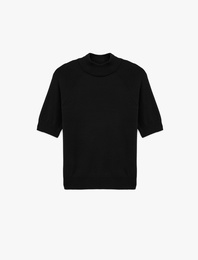 Hafif Dik Yaka  Kısa Kollu Triko Kazak