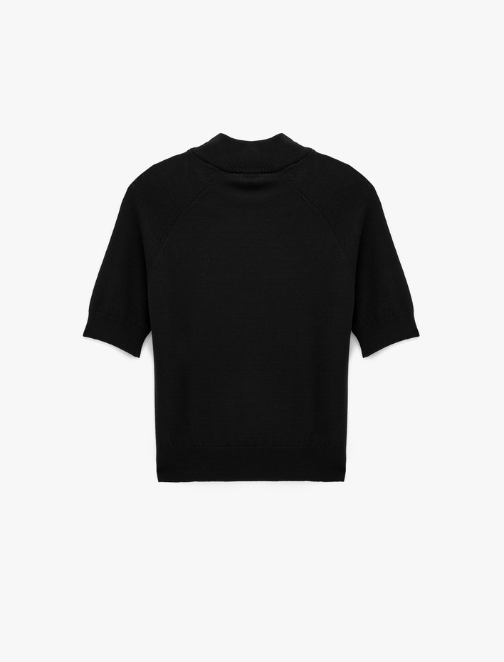  Hafif Dik Yaka  Kısa Kollu Triko Kazak