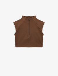 Dik Yaka Yarım Fermuarlı Slim Fit Crop Spor Atlet