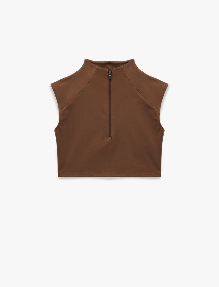  Dik Yaka Yarım Fermuarlı Slim Fit Crop Spor Atlet