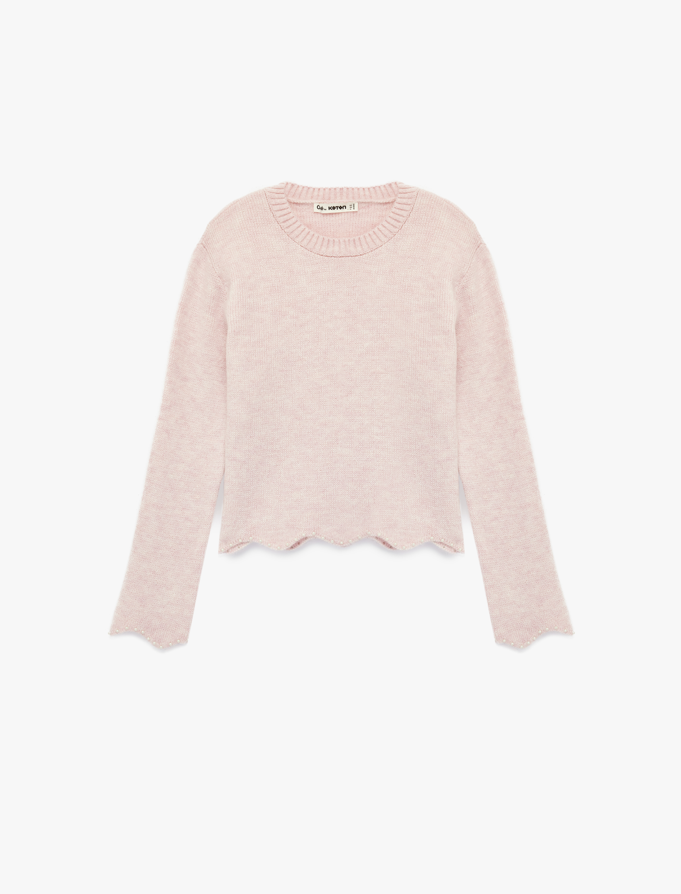   Bisiklet Yaka İnci Detaylı Zikzak Kesim Uzun Kollu Triko Kazak