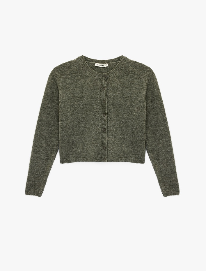  Bisiklet Yaka Düğme Detaylı Basic Triko Hırka