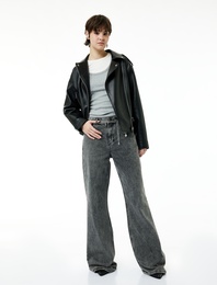 Zincir Kemer Detaylı Normal Bel Yıkamalı İspanyol Paça Jean Pantolon - Flare Jeans