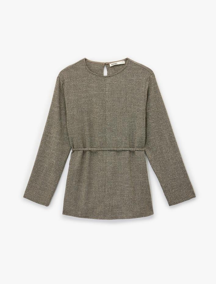  Koton X Şahika Ercümen - Uzun Kollu Bisiklet Yaka Kemerli Bluz