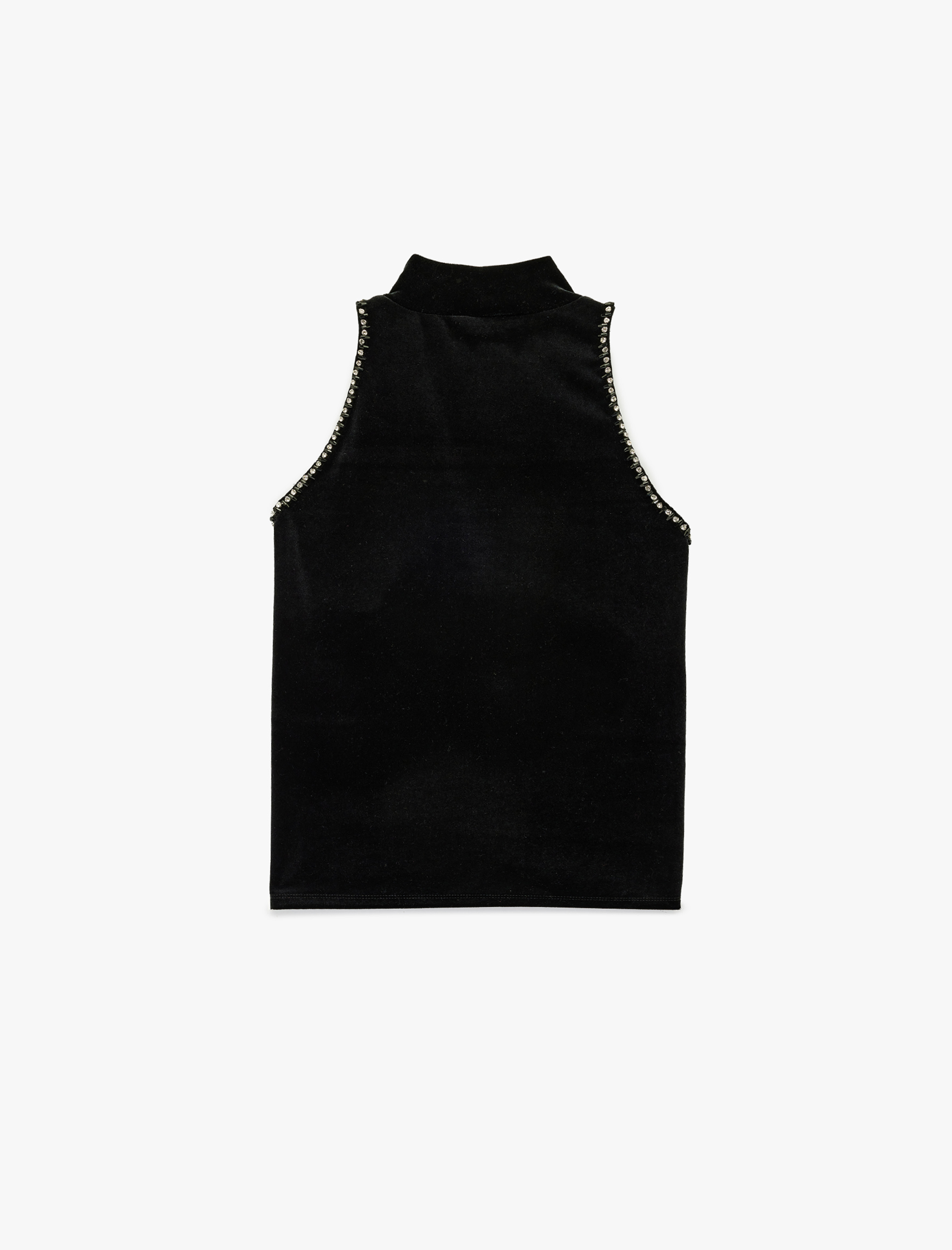   Kolsuz Dik Halter Yaka Taşlı Kadife Bluz