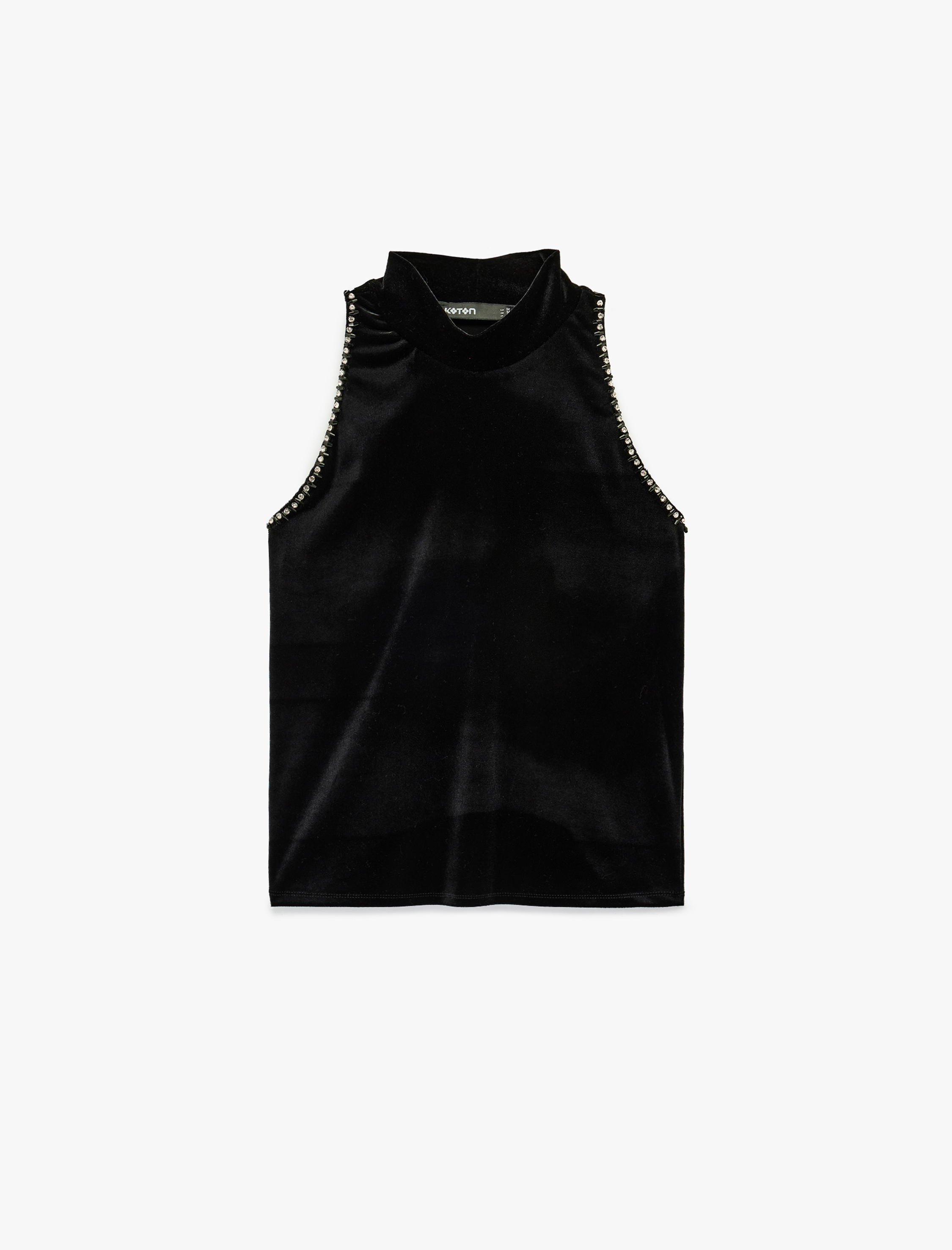   Kolsuz Dik Halter Yaka Taşlı Kadife Bluz