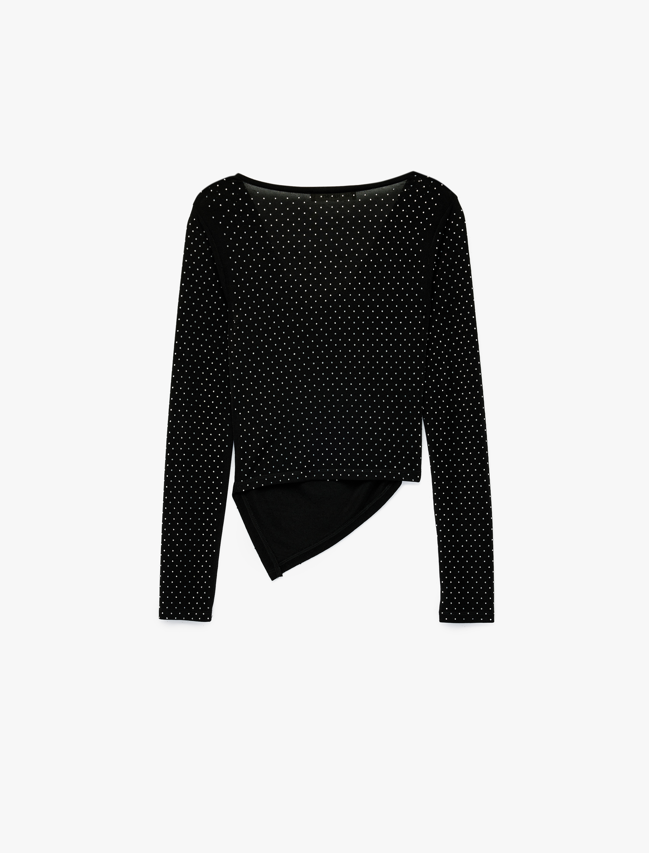   Pamuklu Slim Fit Kayık Yaka Drapeli Uzun Kollu Tişört