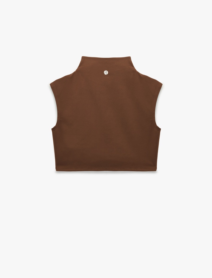  Dik Yaka Yarım Fermuarlı Slim Fit Crop Spor Atlet