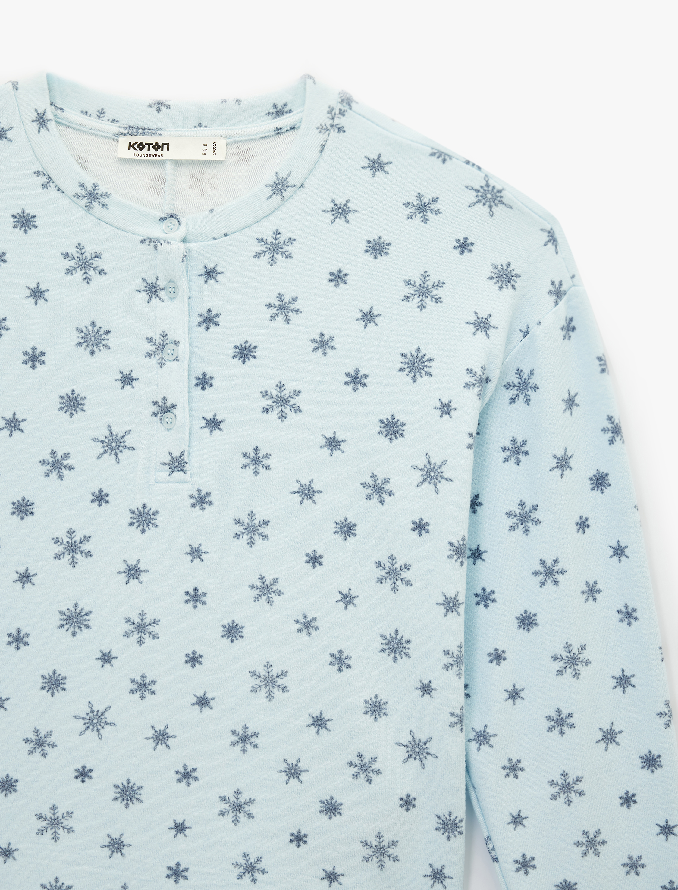   Bisiklet Yaka Rahat Kalıp Uzun Kollu Desenli Viskon Pijama Üstü