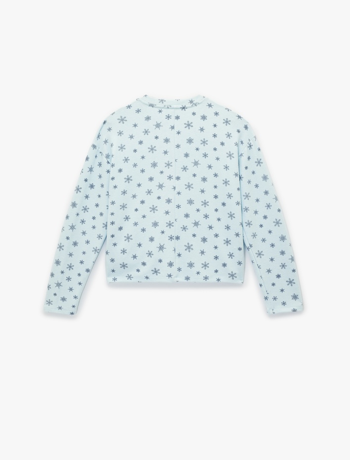  Bisiklet Yaka Rahat Kalıp Uzun Kollu Desenli Viskon Pijama Üstü