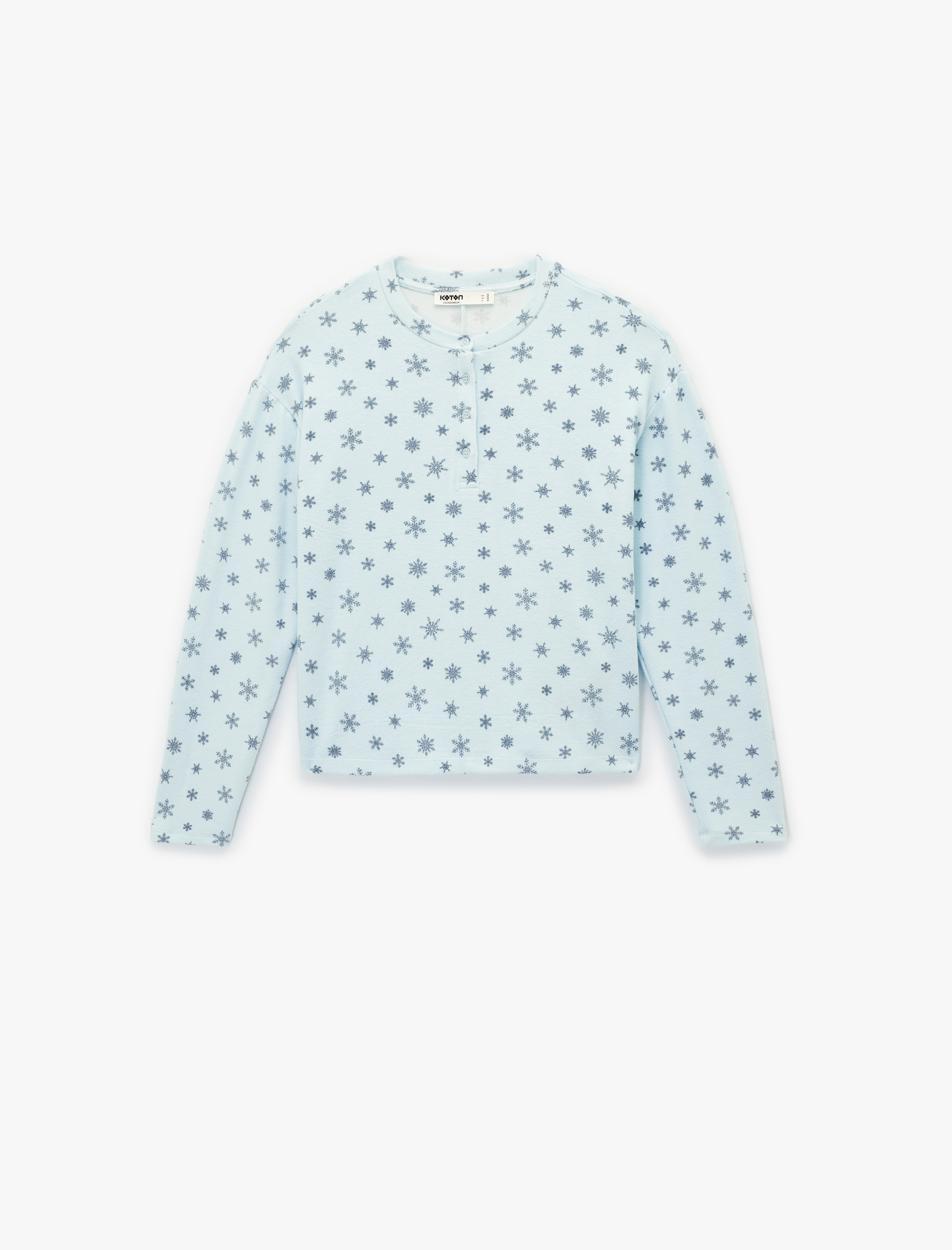   Bisiklet Yaka Rahat Kalıp Uzun Kollu Desenli Viskon Pijama Üstü