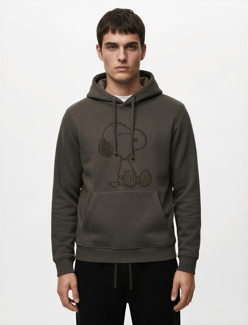 Koton Erkek Uzun Kollu Kapşonlu Kanguru Cepli Şardonlu Lisanslı Snoopy Baskılı Sweatshirt