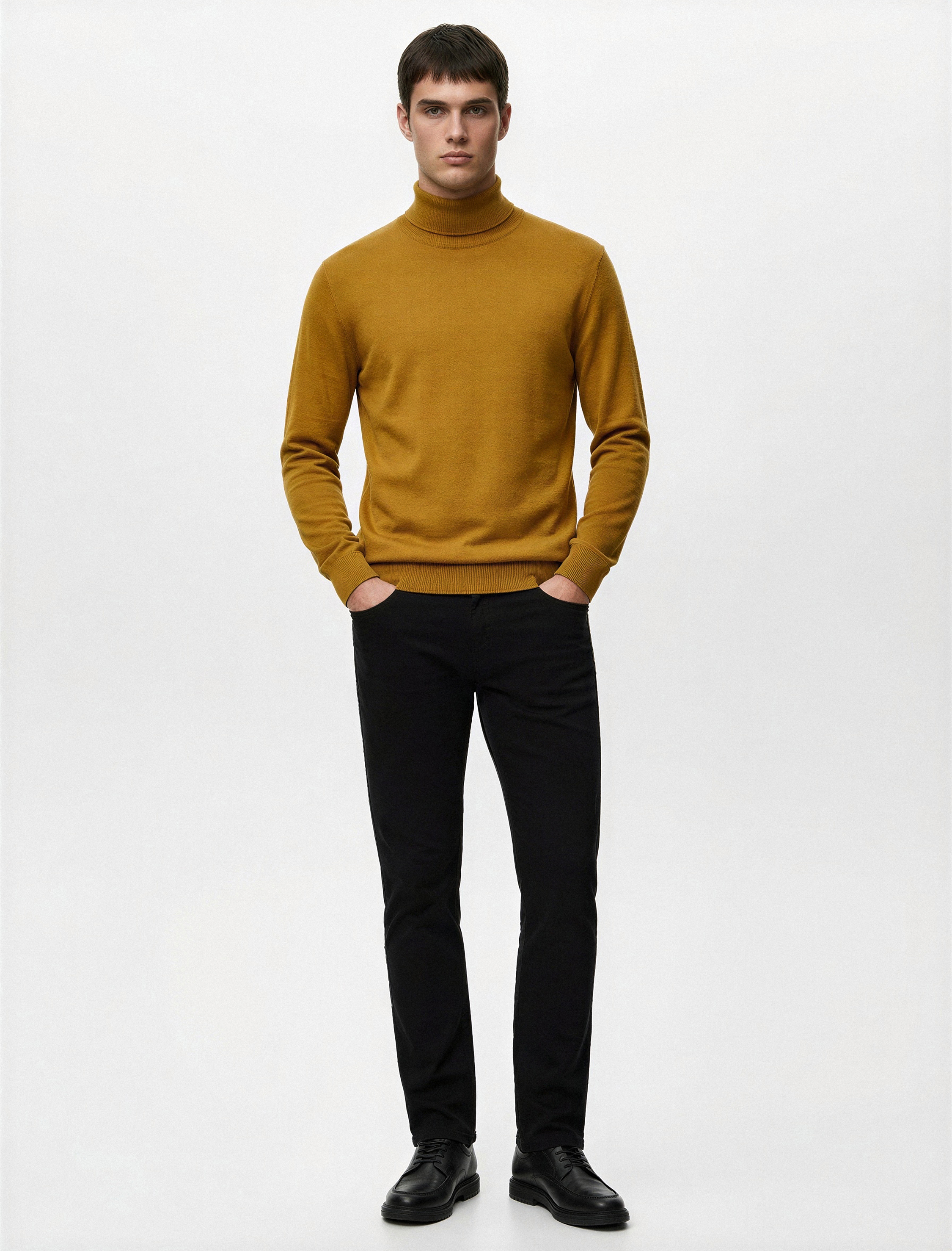   Uzun Kollu Viskon Karışımlı Balıkçı Yaka Triko Kazak