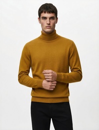 Uzun Kollu Viskon Karışımlı Balıkçı Yaka Triko Kazak