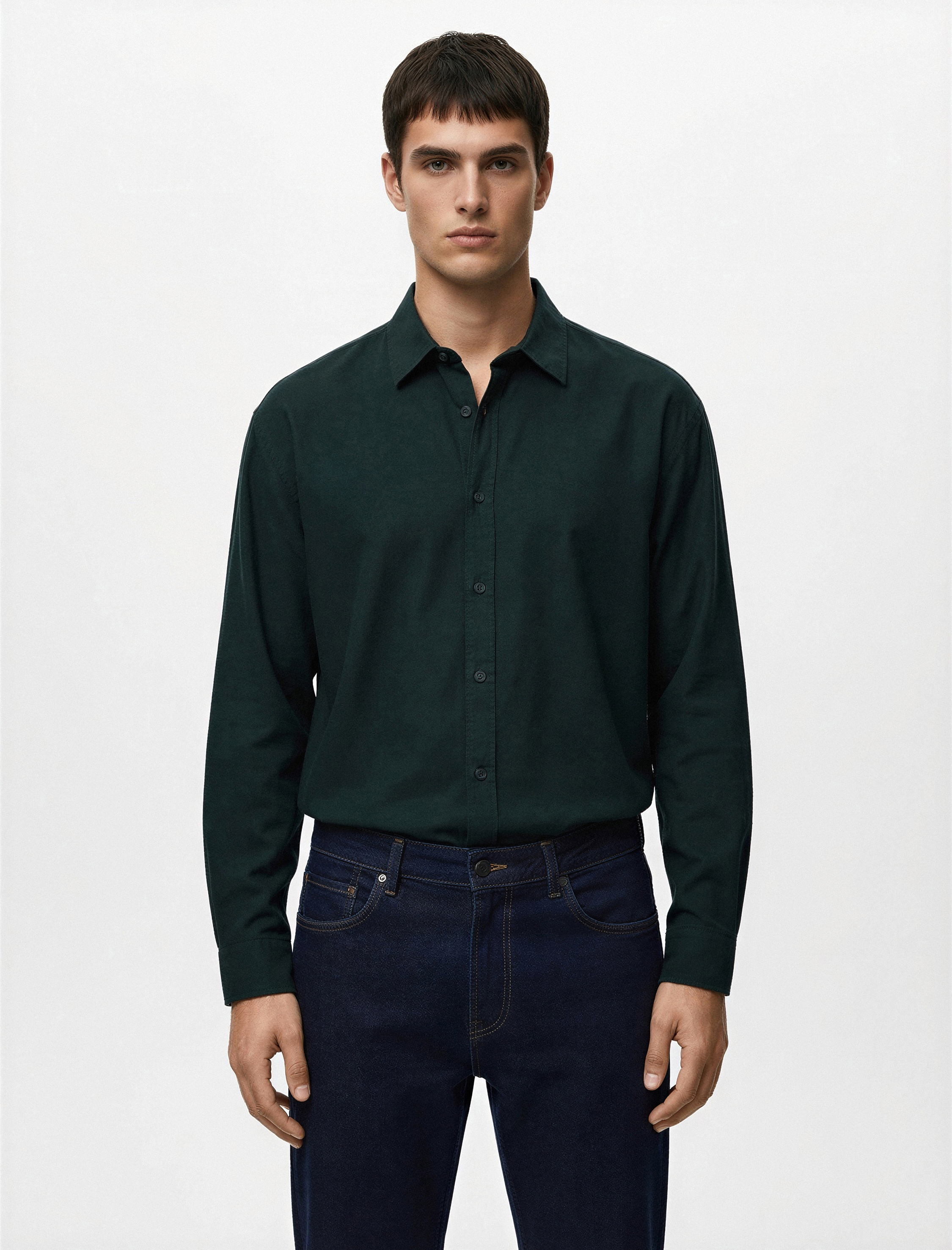   Klasik Yaka Pamuklu Düğmeli Oversize Uzun Kollu Gömlek