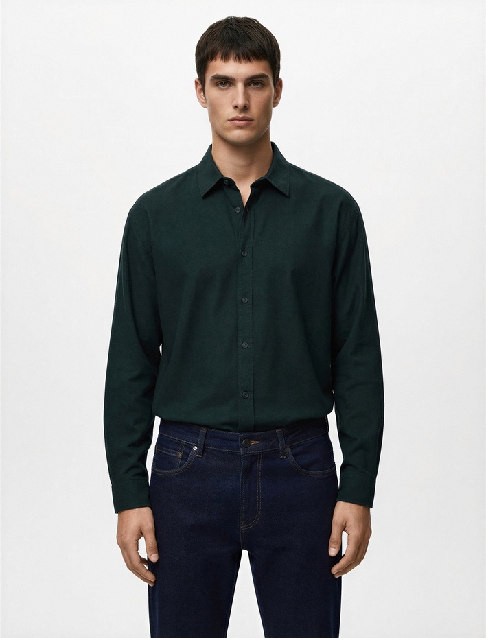  Klasik Yaka Pamuklu Düğmeli Oversize Uzun Kollu Gömlek