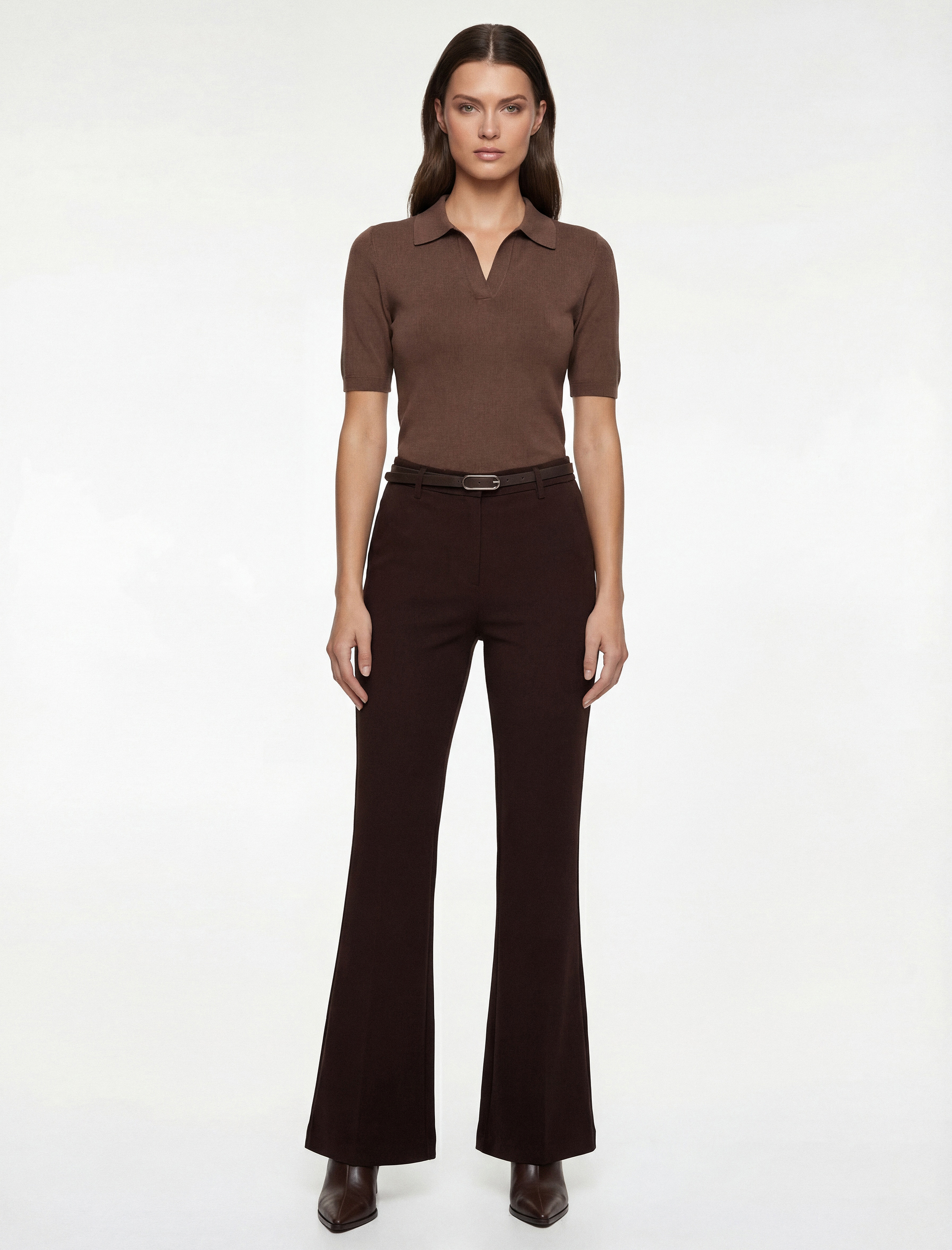   Slim Fit Cepli Viskon Karışımlı Kemer Detaylı İspanyol Paça Pantolon