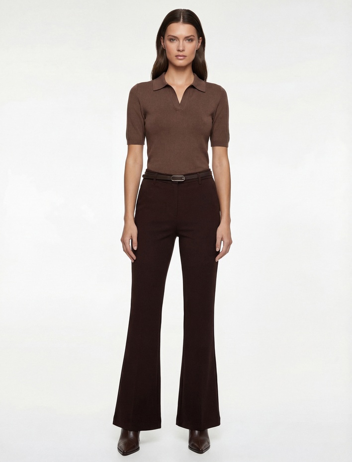  Slim Fit Cepli Viskon Karışımlı Kemer Detaylı İspanyol Paça Pantolon