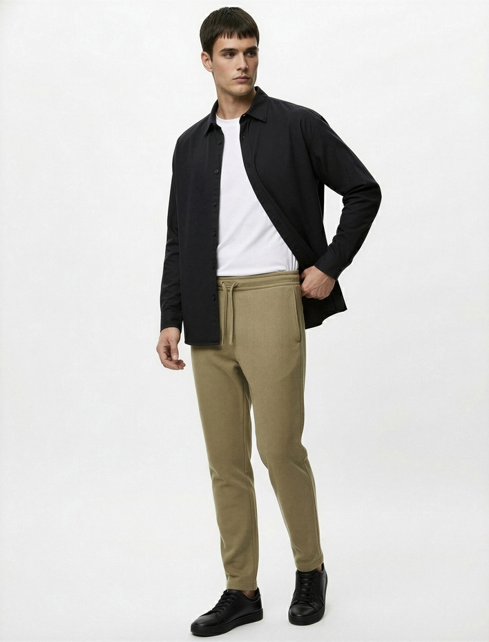  Cep Detaylı Katlamalı Paça Rahat Kesim Beli Bağcıklı Pantolon