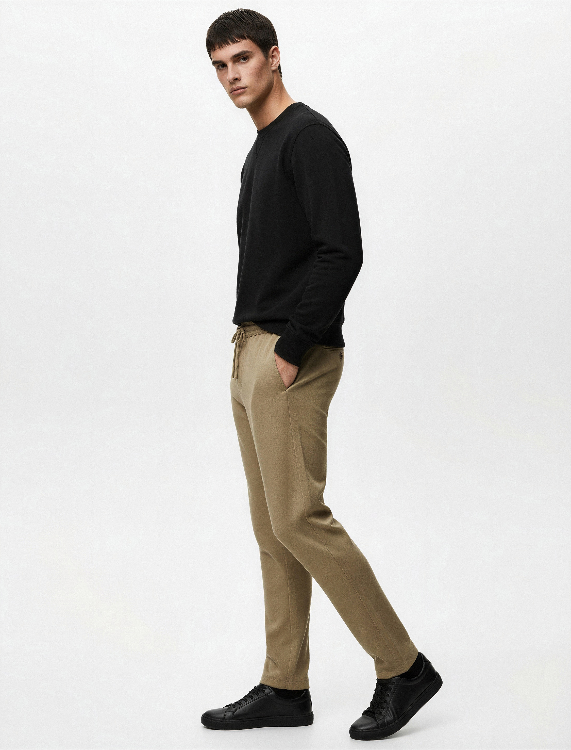   Viskon Karışımlı Cep Detaylı Rahat Kesim Beli Bağcıklı Pantolon