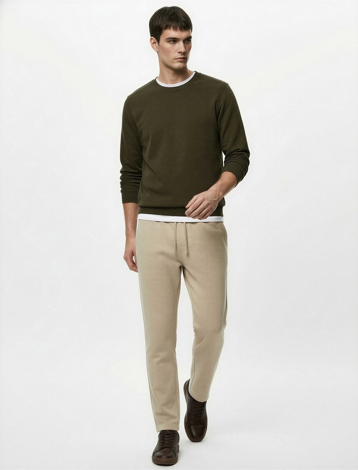  Pamuklu Uzun Kollu Şardonlu Bisiklet Yaka Erkek Basic Sweatshirt