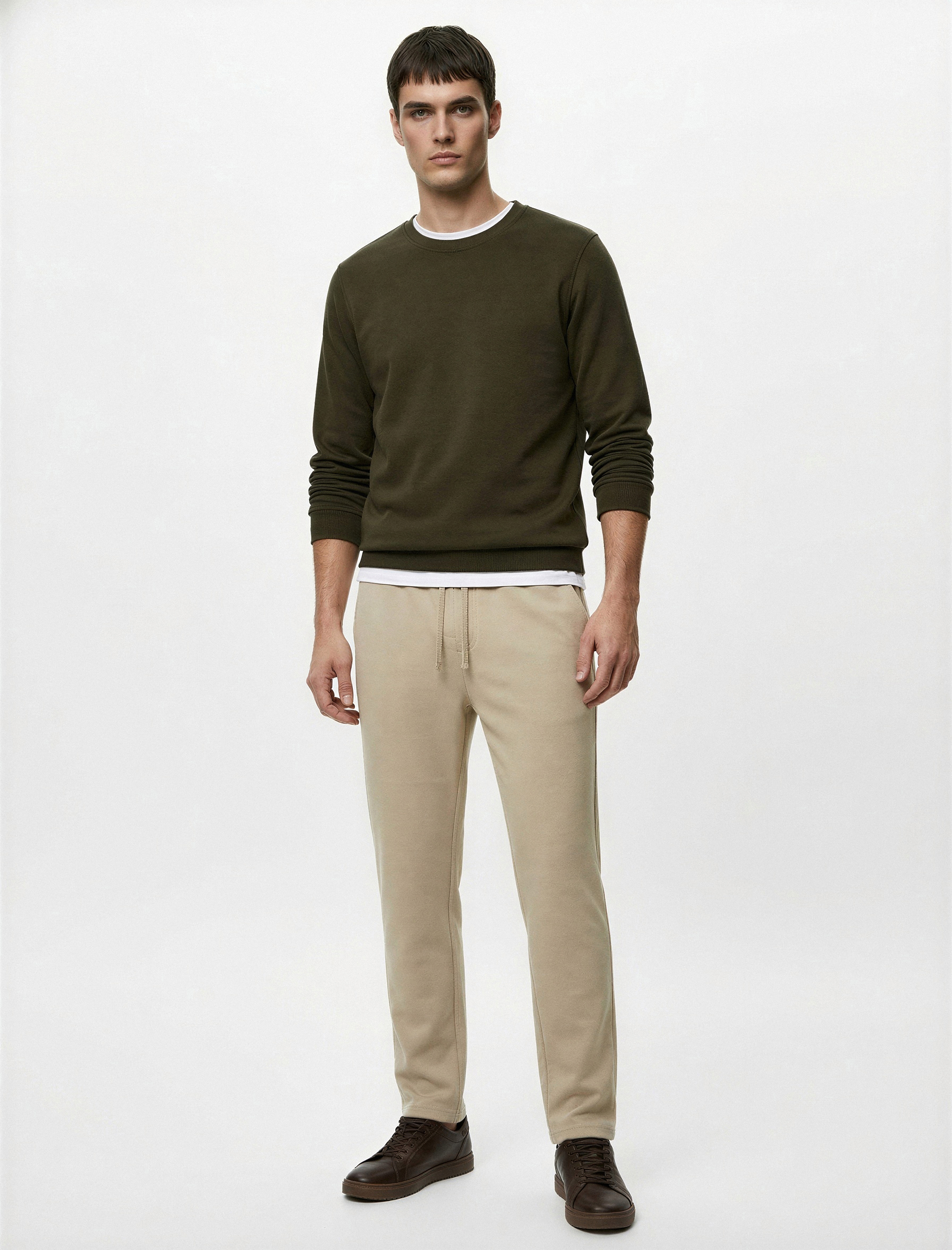   Pamuklu Uzun Kollu Şardonlu Bisiklet Yaka Erkek Basic Sweatshirt