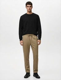 Viskon Karışımlı Cep Detaylı Rahat Kesim Beli Bağcıklı Pantolon