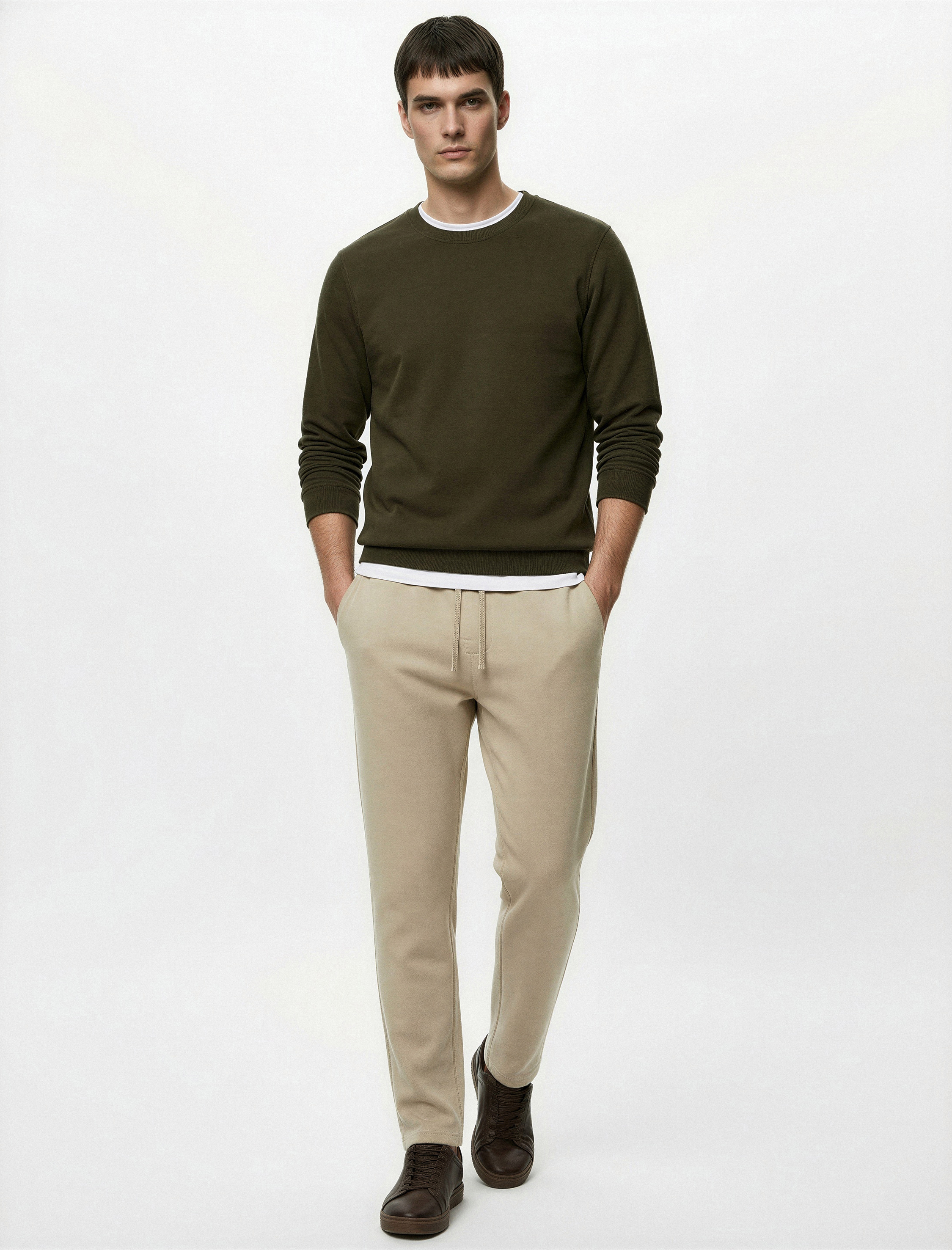   Viskon Karışımlı Cepli Regular Fit Beli Bağcıklı Pantolon