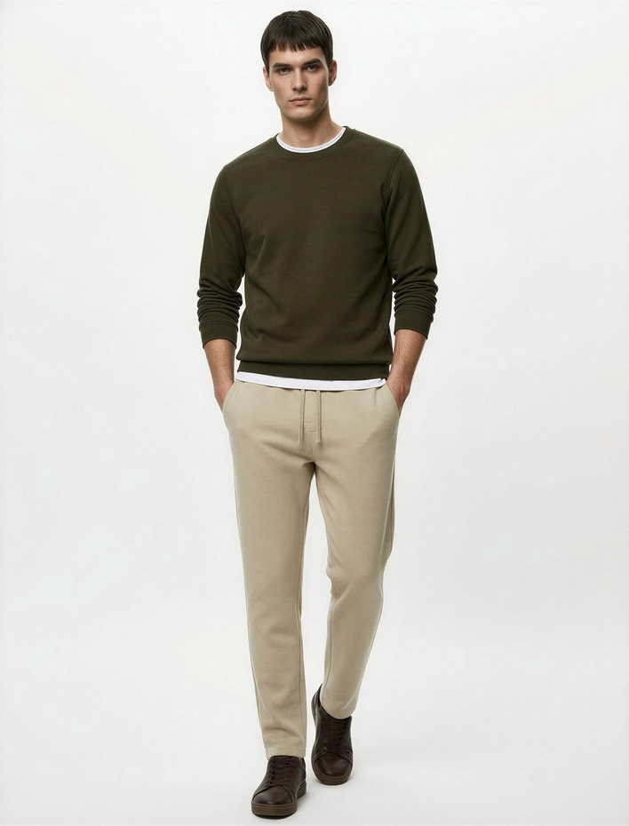  Viskon Karışımlı Cepli Regular Fit Beli Bağcıklı Pantolon