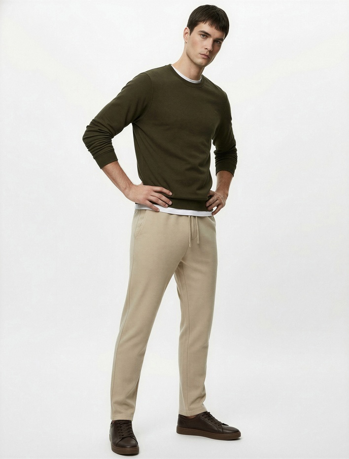  Viskon Karışımlı Cepli Regular Fit Beli Bağcıklı Pantolon