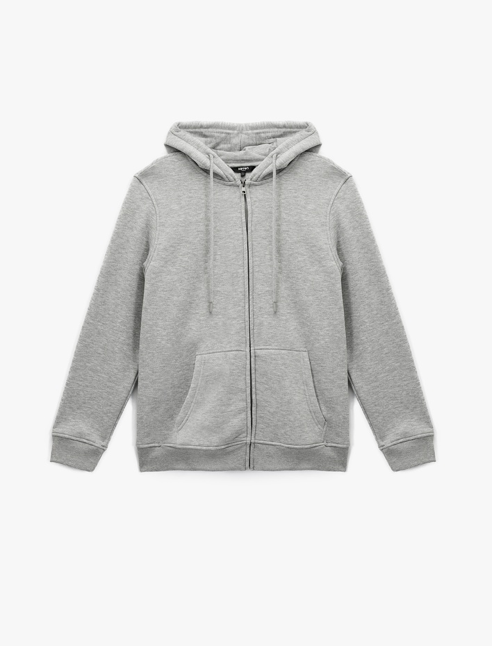  Uzun Kollu Şardonlu Cep Detaylı Fermuarlı Hırka