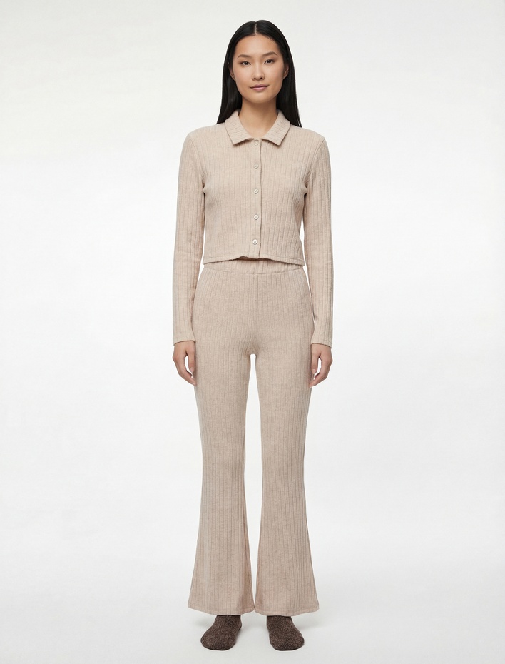  Rahat Kesim Beli Lastikli İspanyol Paça Pijama Altı