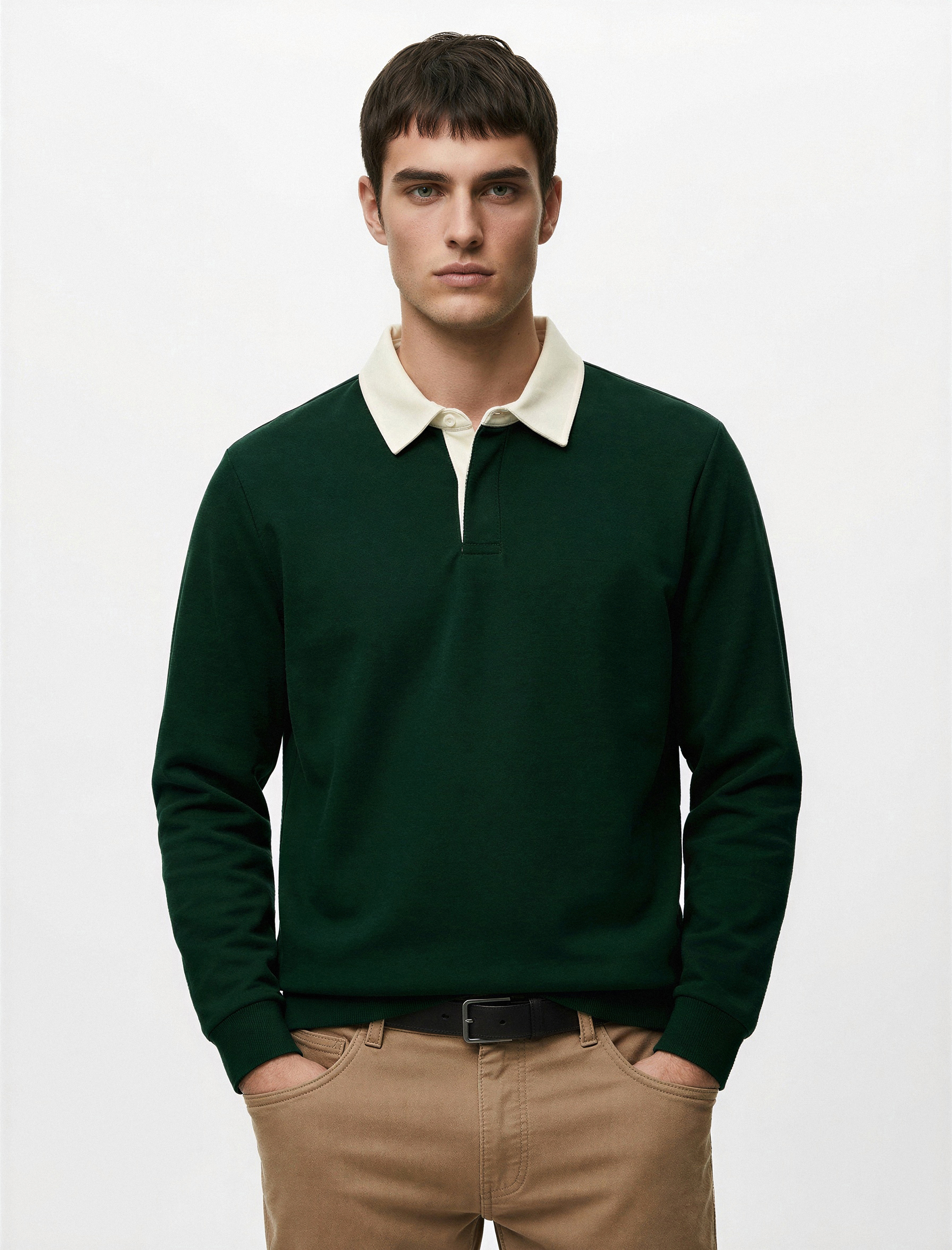   Düğmeli Polo Yaka Uzun Kollu Sweatshirt