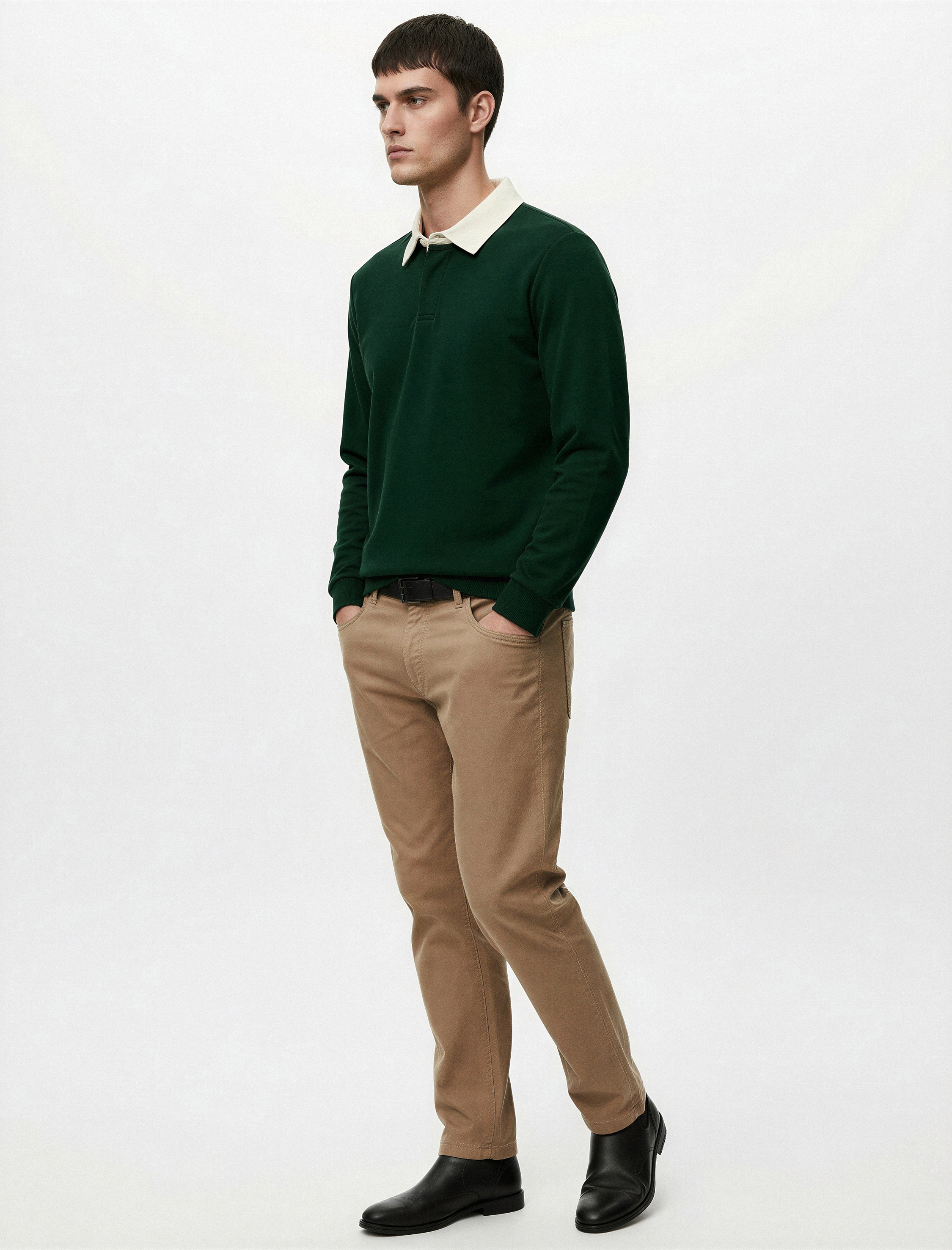   Düğmeli Polo Yaka Uzun Kollu Sweatshirt