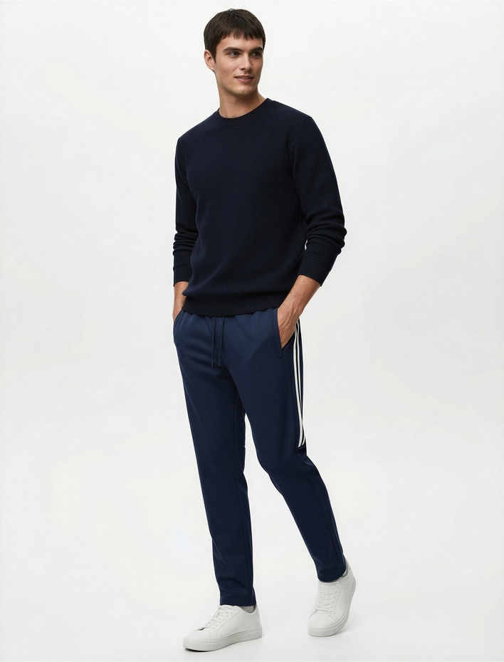  Regular Fit Uzun Kollu Dokulu Basic Bisiklet Yaka Sweatshirt