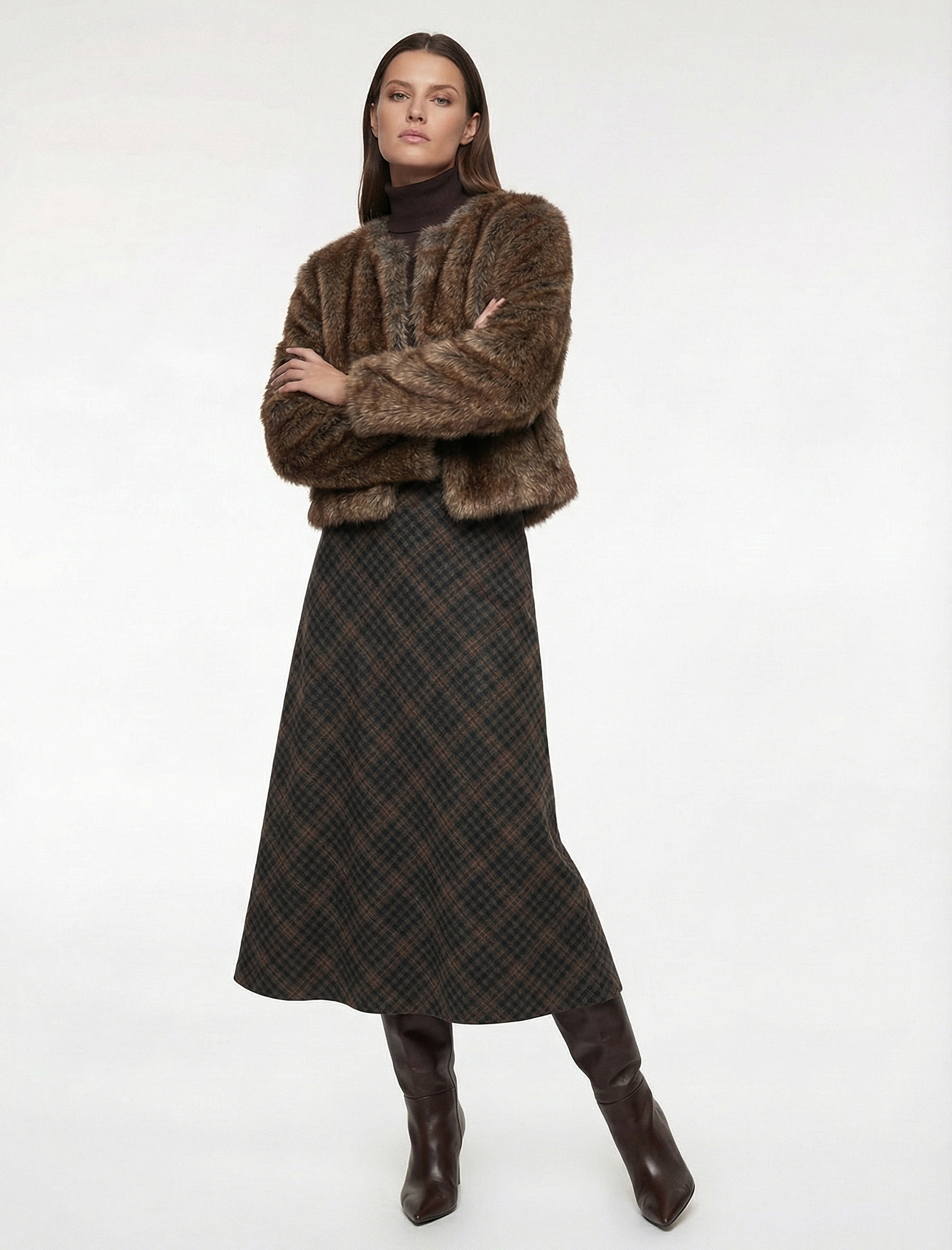   Rahat Kalıp Çan Kesim Midi Boy Ekose Etek