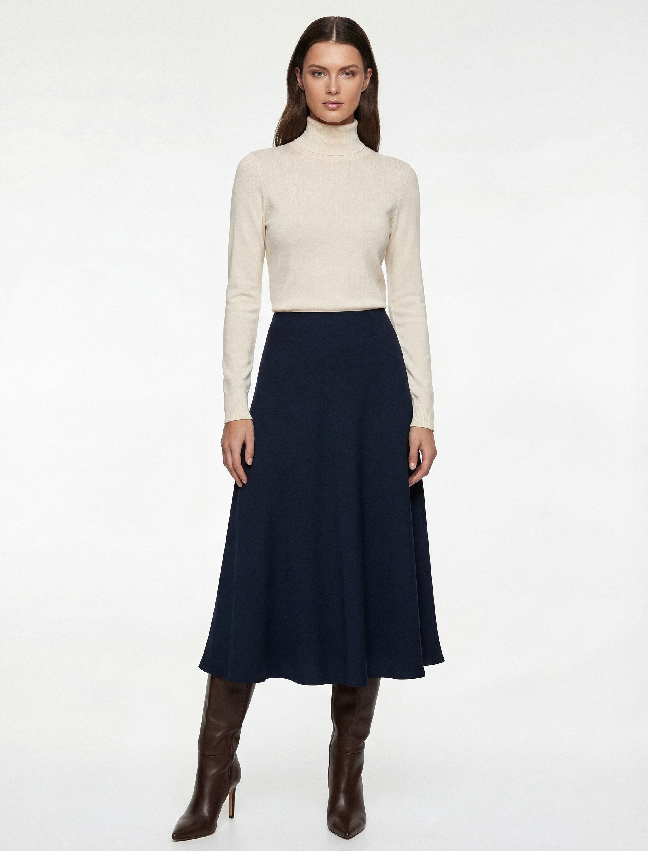   Regular Fit Midi Boy Saten Kloş Etek