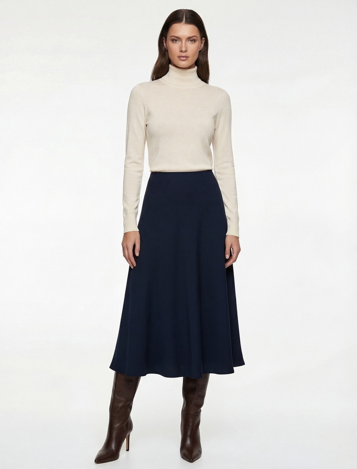  Regular Fit Midi Boy Saten Kloş Etek