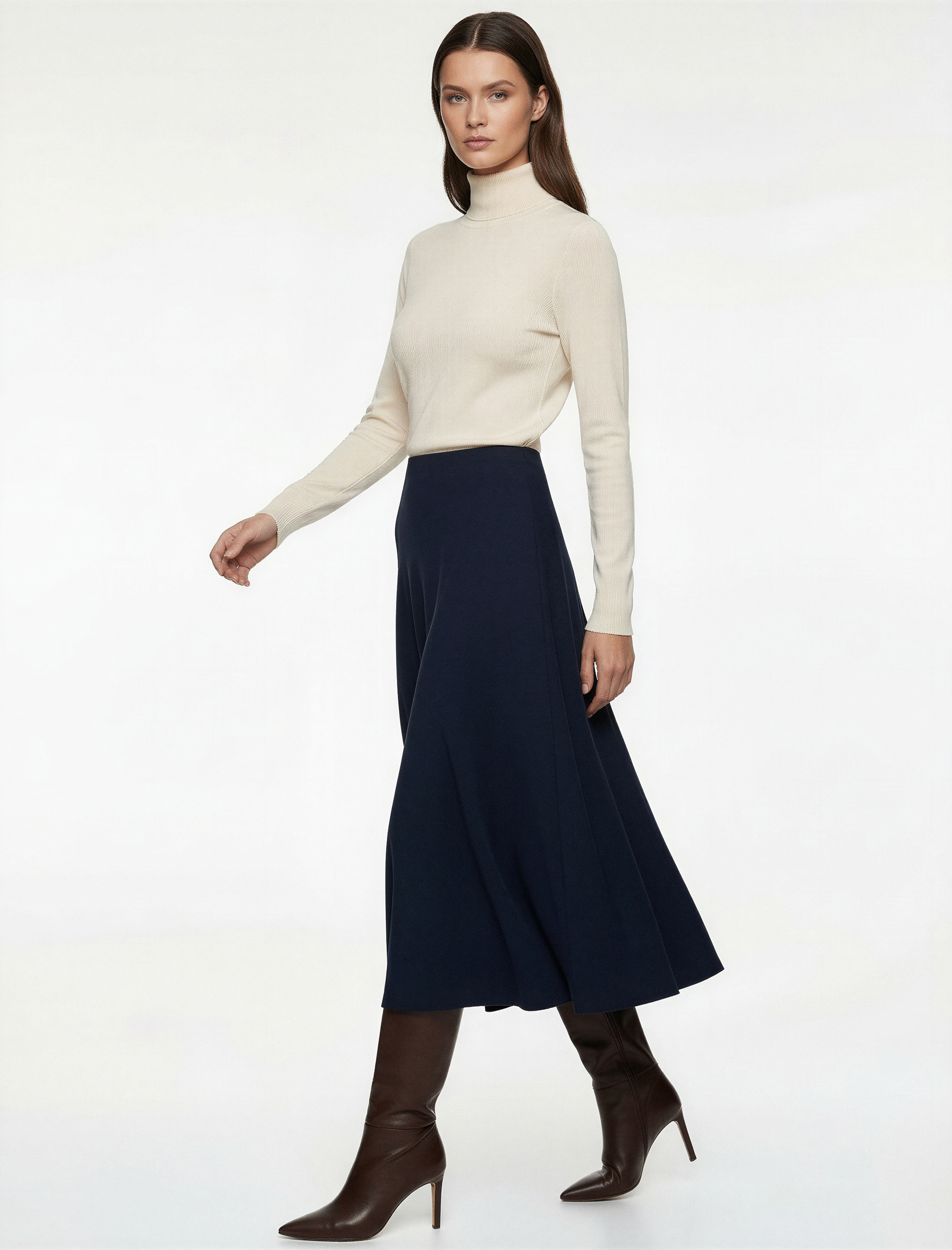   Regular Fit Midi Boy Saten Kloş Etek