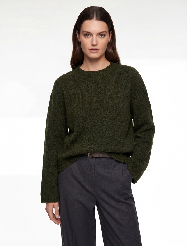  Uzun Kollu Bisiklet Yaka Triko Oversize Kazak