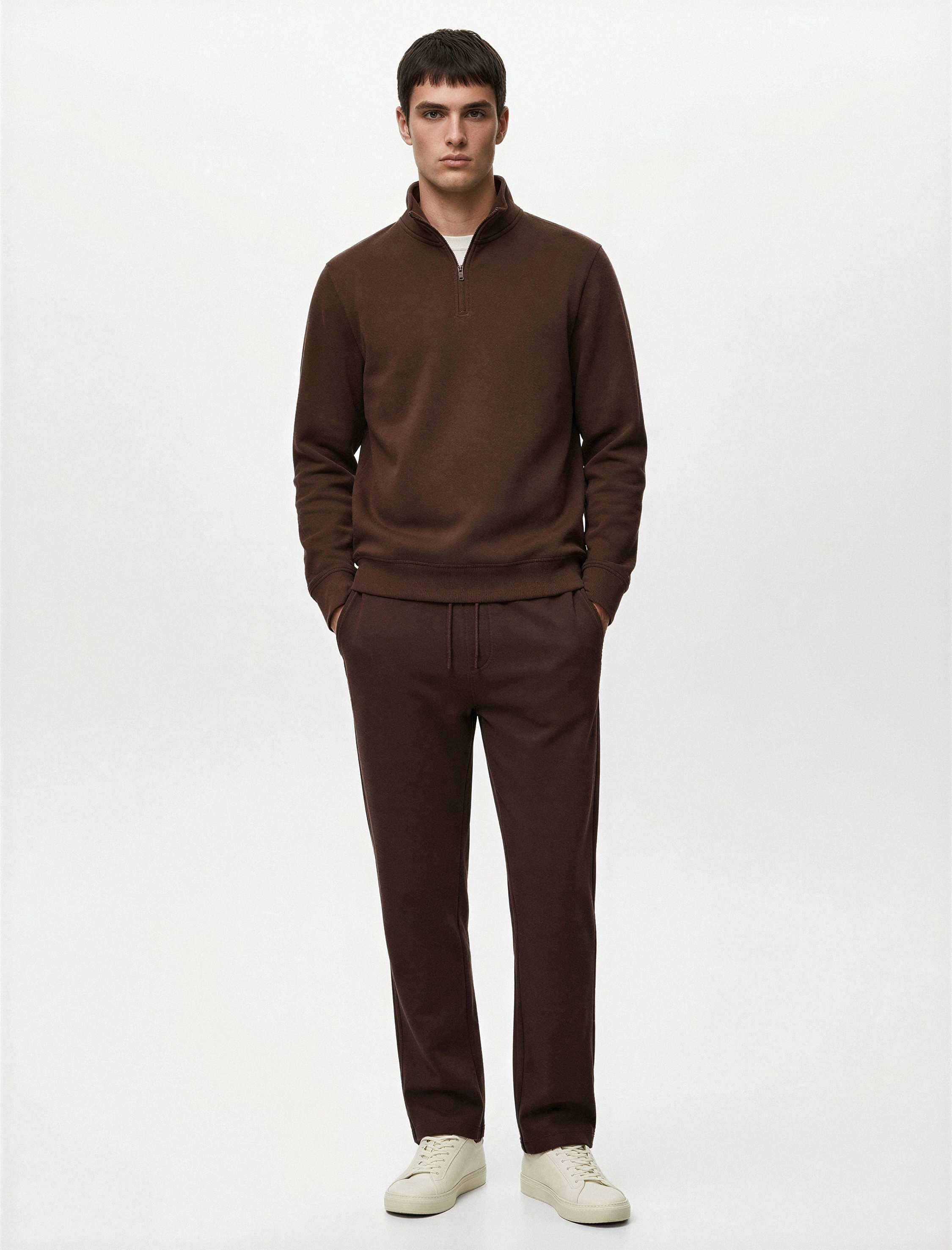   Pamuklu Uzun Kollu Yarım Fermuarlı Dik Yaka Sweatshirt