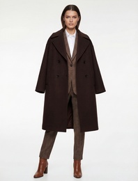 Cepli Uzun Kollu Düğmeli Kruvaze Uzun Kaşe Kaban