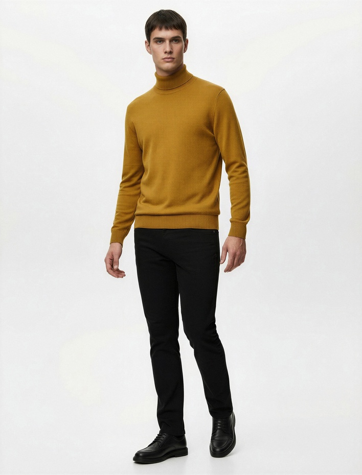  Pamuklu Düz Paça Düğmeli Cepli Chino Pantolon