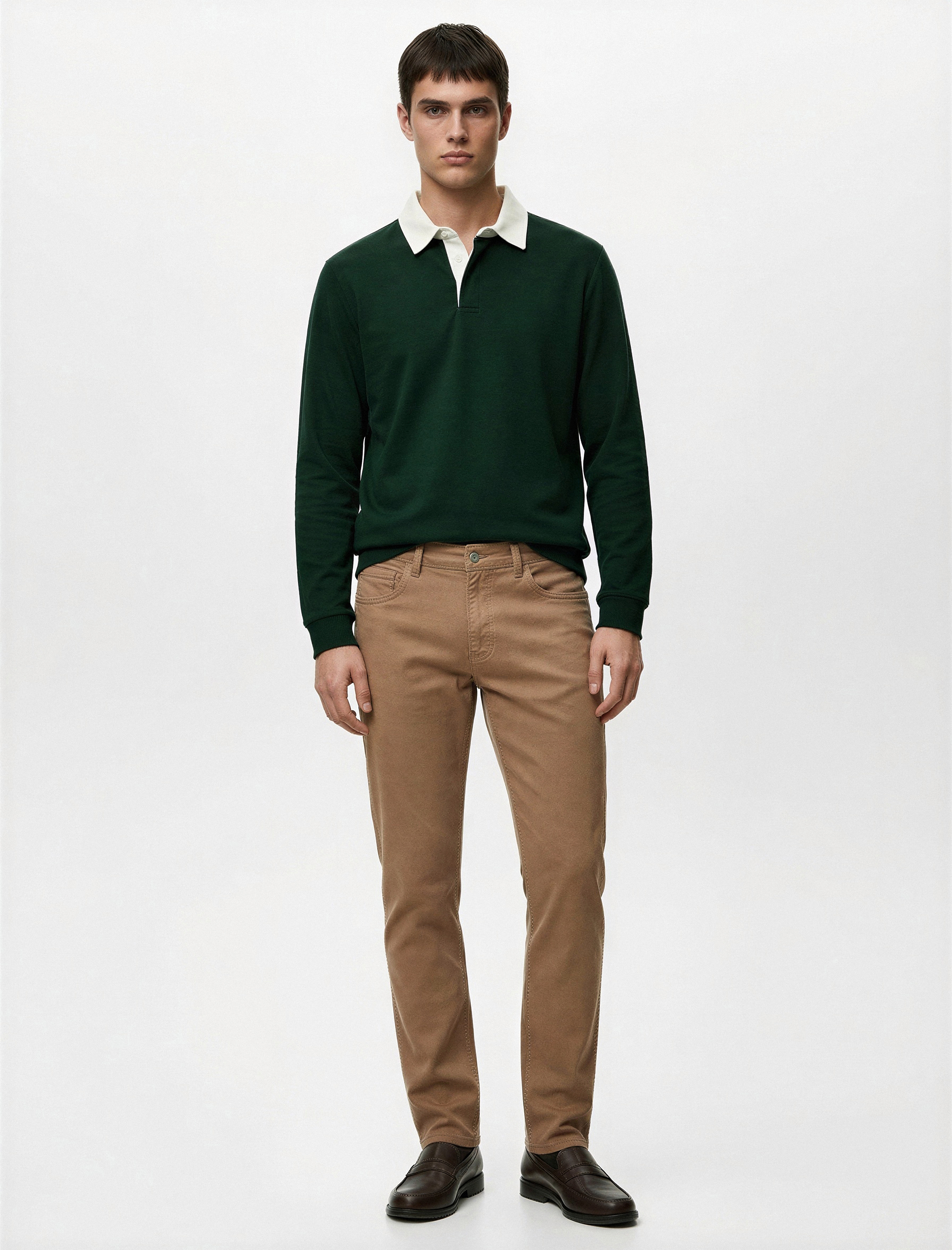   Pamuklu Düz Paça Düğmeli Cepli Chino Pantolon