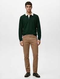 Pamuklu Düz Paça Düğmeli Cepli Chino Pantolon