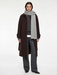 Kemerli Uzun Kaşe Kaban Düğmeli Uzun Kollu Cepli