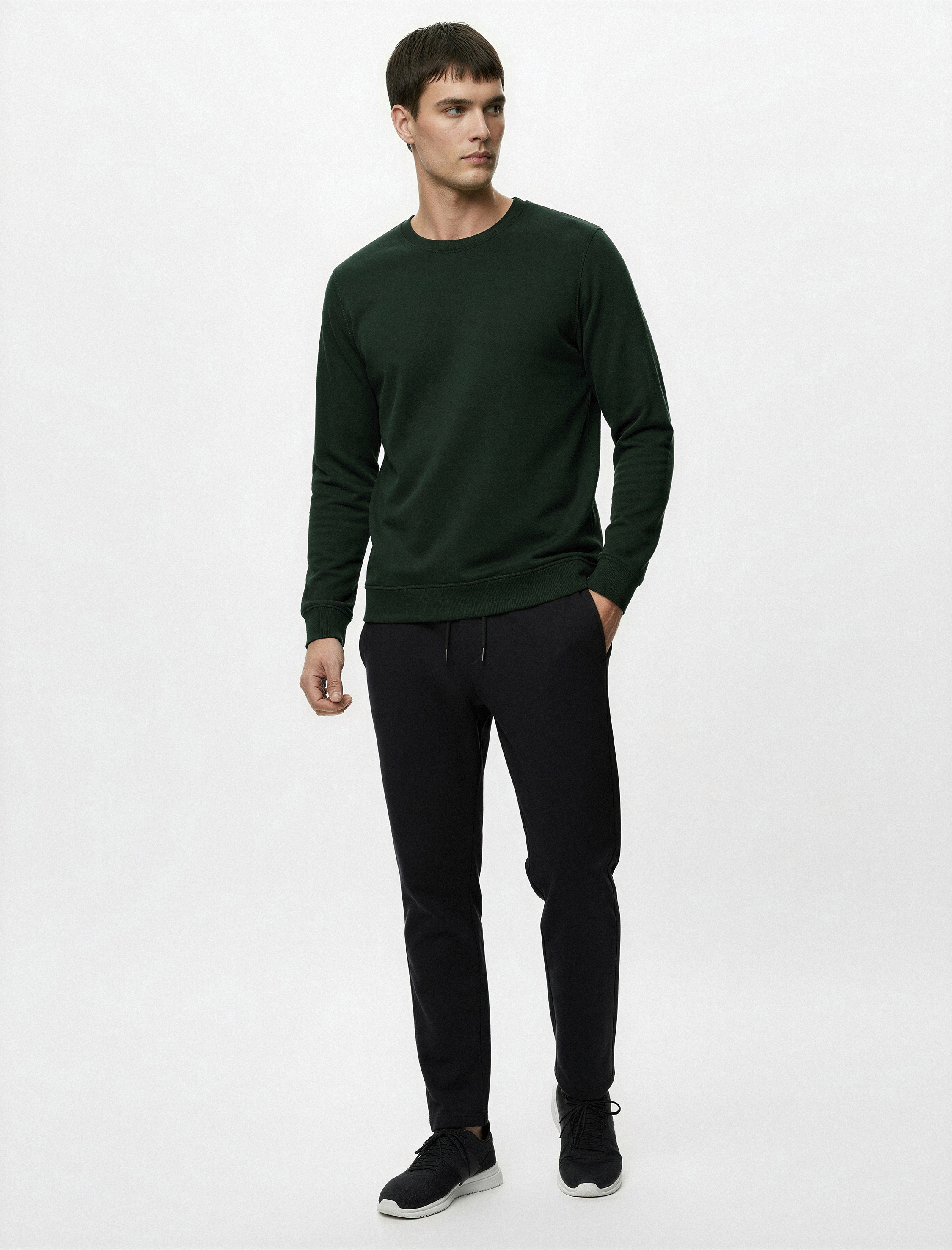   Pamuklu Uzun Kollu Şardonlu Bisiklet Yaka Erkek Basic Sweatshirt