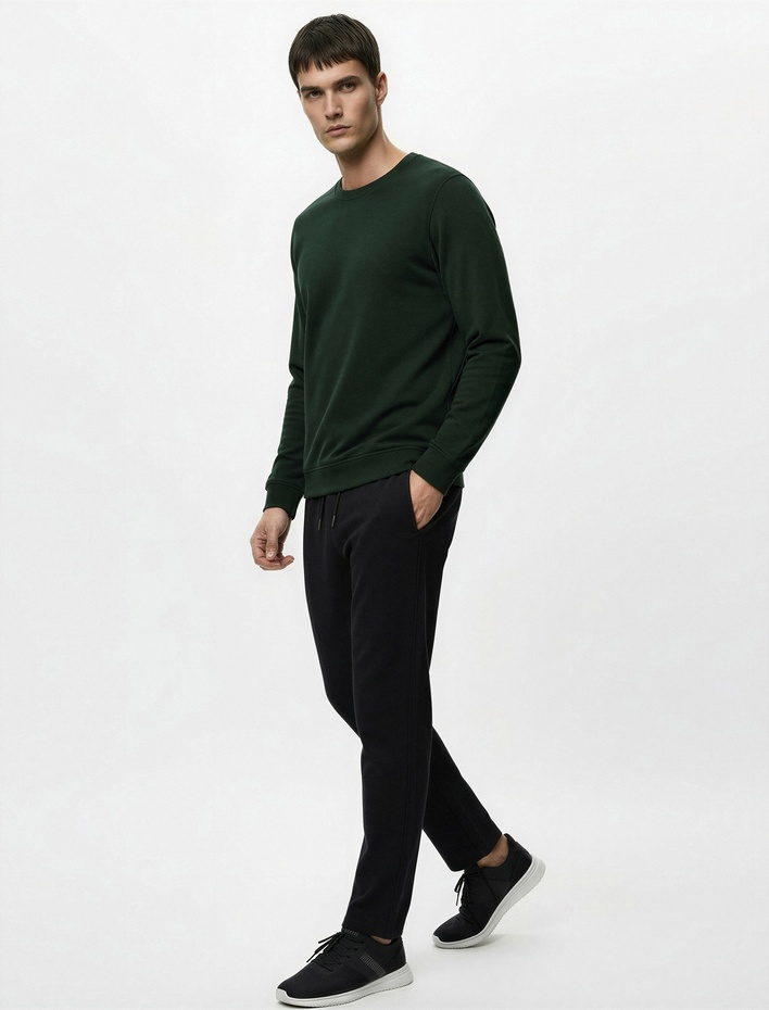  Pamuklu Uzun Kollu Şardonlu Bisiklet Yaka Erkek Basic Sweatshirt