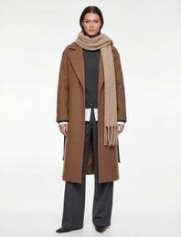 Uzun Kollu Cepli Kemerli Uzun Kaşe Kaban